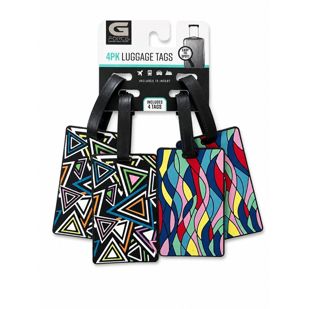 GFORCE Luggage Tags 4-Pack Multicolor Geometric PVC ID Insert Travel Bag